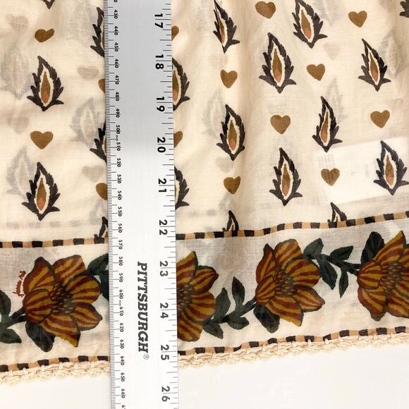 Nwot FARM RIO Top L Cream Brown Floral Pearly-Button Crochet Puff-Balloon-Sleeve - Picture 15 of 16